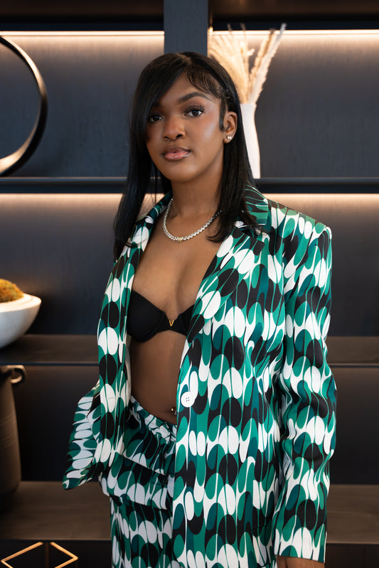 Effortless flow - printed blazer with matching trousers