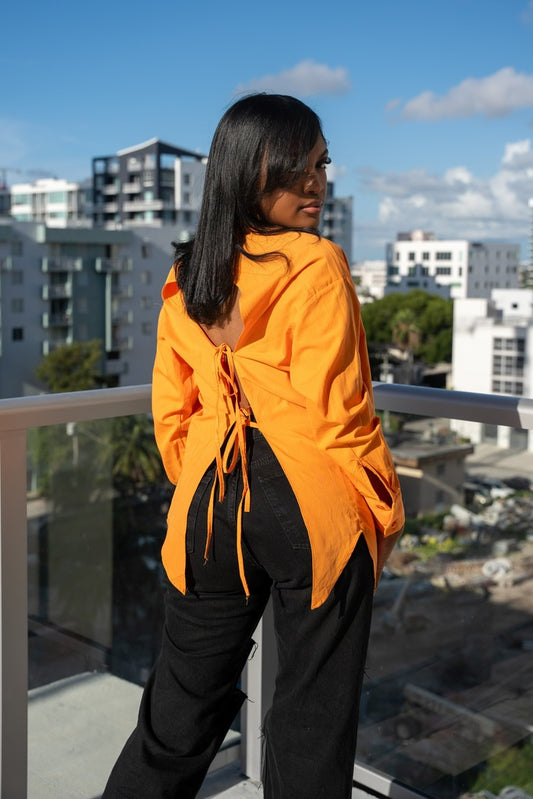 Peekaboo Orange - Orange Tied-back Top