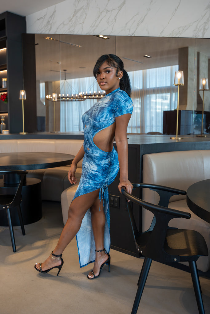 Jeanresa - Denim Printed Elastane Dress